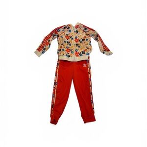 adidas Red Floral Zip Track Set Kids 3-4 Years